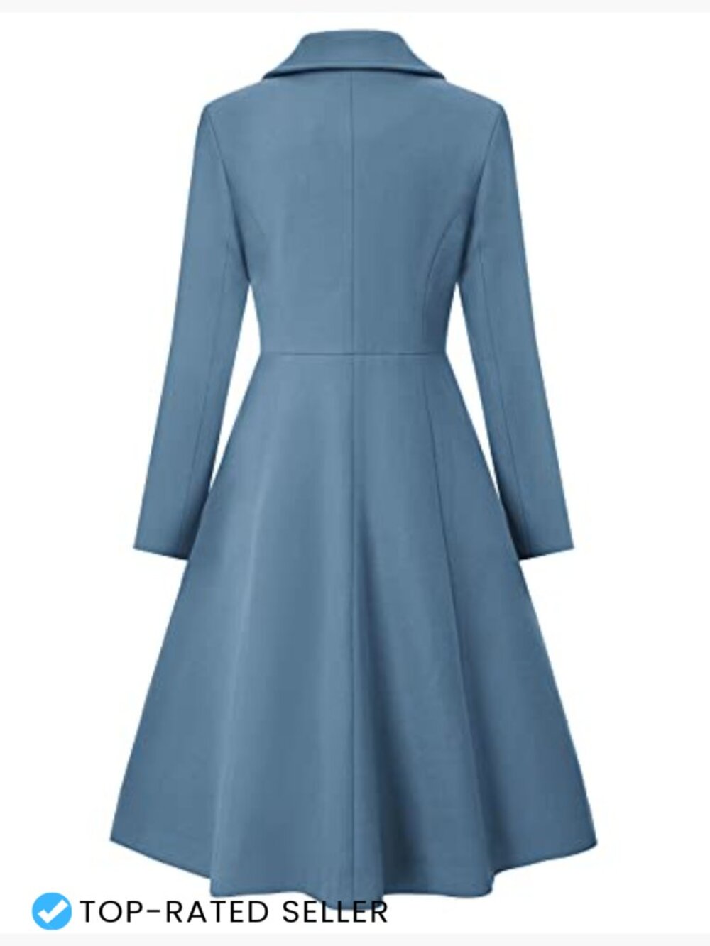 Double Breasted Pea Coat A-Line Long Trench Winter Dress Coat with Pockets - Picture 3 of 7